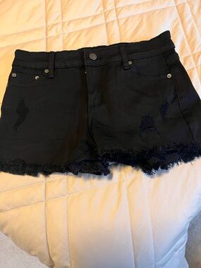 Girls' Black Distressed Frayed Hem Denim Shorts